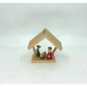 Vintage Christmas Ornament Wood Creche Nativity Scene Made in Taiwan 1970s Rare